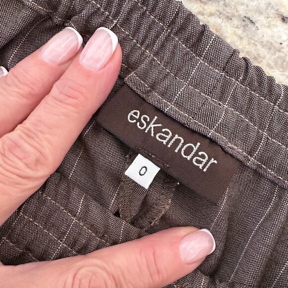 Eskandar Wool Stripe Taupe Pull On Woman Pants Size M-L - Picture 6 of 10